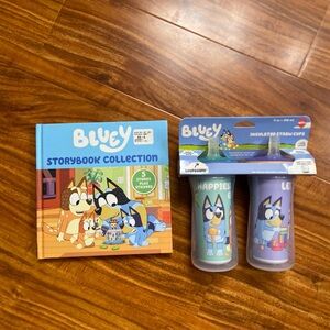 NWT New Bluey Hardcover Storybook Collection + Kid Insulated Straw Cups Age 18M+